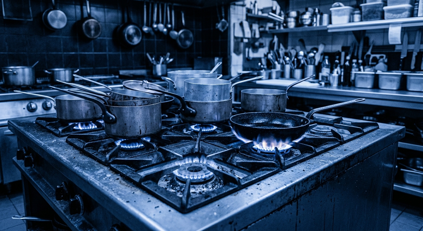 Fogão tradicional em cozinha antiga — representação do método que está sendo substituído